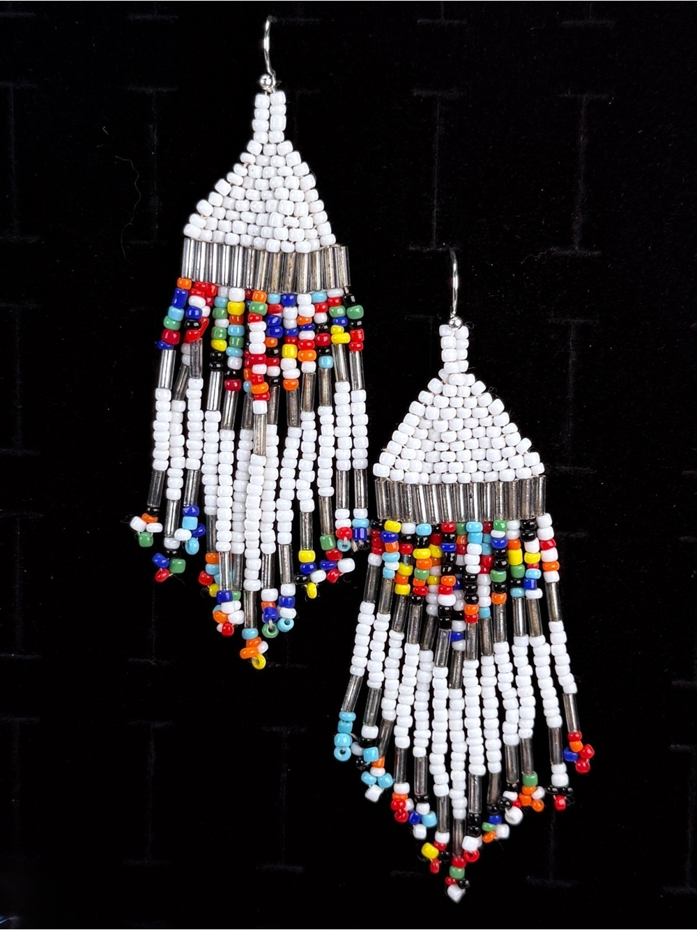 Southwestern Native Style Colorful Beaded Fringe Pierced Dangle Earrings